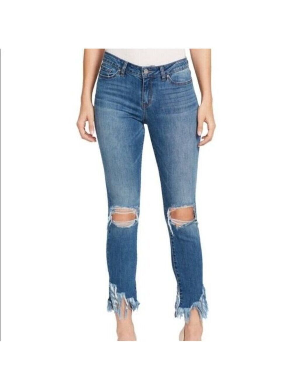 William Rast Ankle Skinny Fringe Destroy Jeans 26